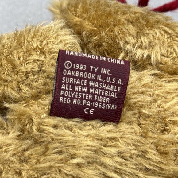 Jangle Fuzzy Brown Bear Attic Treasures Red Velvet Scarf Hat Bell TY Posable 8" - Picture 9 of 9
